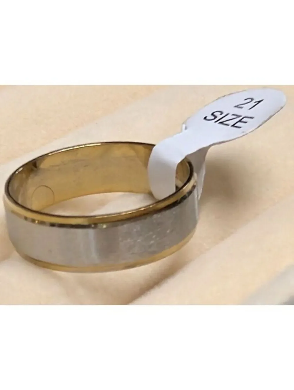 New Mens Size 11.5 Two Gold Silver Tone Stainless Steel Band Ring Wedding Thumb